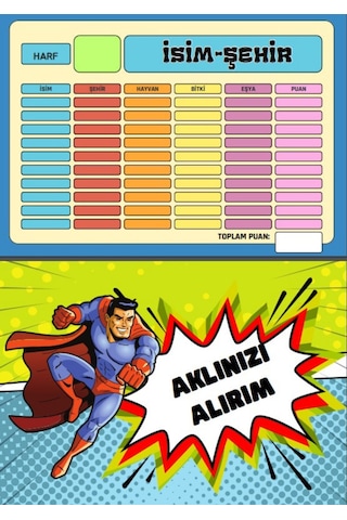 İsim - Şehir Oyunu Yaz - Sil Pvc Kaplı