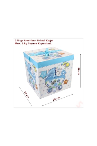 Kapaklı, Katlanır Demonte Karton Kutu, 30cm - Puset & Mavi