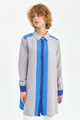 Blok Renk Detaylı Tunik Gri Gri