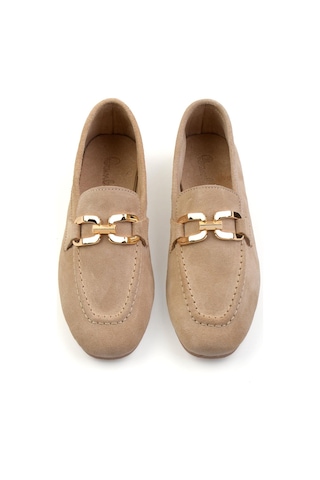 Bambi Vizon Hakiki Deri Kadın Loafer Ayakkabı K01763071002 Vizon