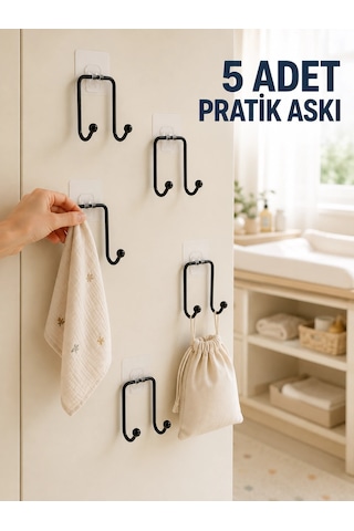 5'li Duvar Tipi Yapışkanlı Askı Pratik Ev Ve Yaşam Alanı Askılık Seti Çok Renkli