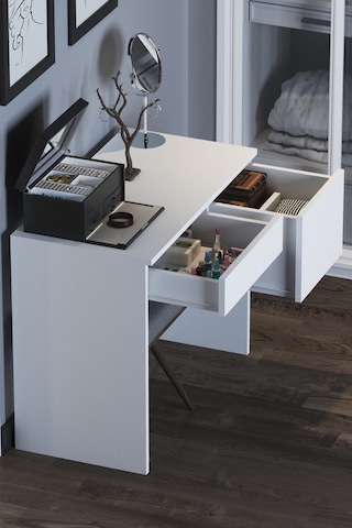 Bicabin Arya Grande Mode Çekmeceli Beyaz Makyaj Masası/Dresuar/Ça