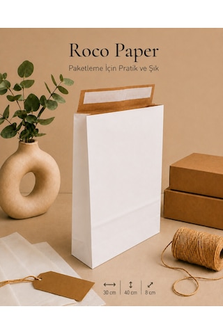 Yapışkan Bantlı Kraft Kese Kağıdı, Beyaz Renk, 30x40x10 Cm - 24'lü Paket, Hediye Ve Kargo Zarfı