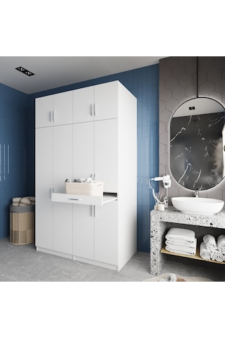 Modena Çamaşır Ve Kurutma Makinesi Dolabı Banyo Dolabı Beyaz Beyaz