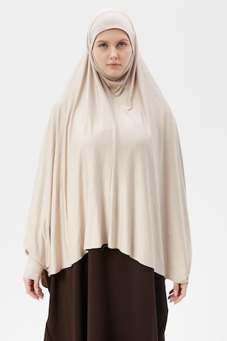 Altobeh Kollu Sufle Çarşaf Üstü Peçeli Pratik Tesettür Hijab - Nikaplı Namaz Örtüsü Koyu Krem