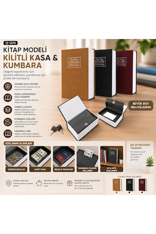 Büyük 180x115x55mm Kitap Modeli Kilitli Kasa - Kumbara Renkli 5250