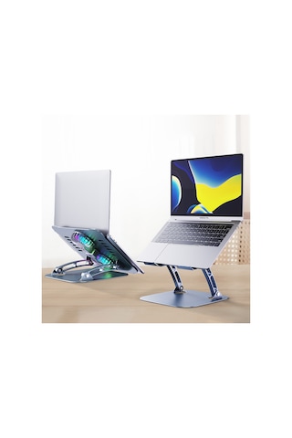 Ayarlanabilir Metal Laptop Standı Rgb Çift Fanlı Premium Serisi Notebook Tutucu Alüminyum Apple Uyumlu MacBook Yükseltici