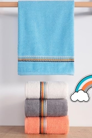 Gökkuşağı 4'lü Yumuşak, Büyük El, Yüz Ve Baş Havlu Seti - 50x90cm Çok Renkli-50 X 90 Açik Gri