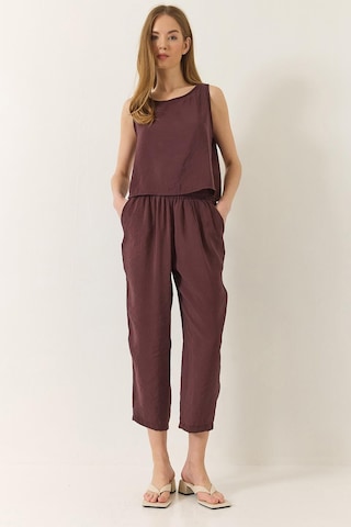 Shade Kadın Kalın Askılı Bluz Beli Lastikli Pantolon Modal Takım 3089 60283231 - Patlıcan Çok Renkli