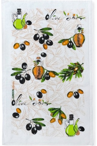 2li Paket Baskılı Beyaz Mutfak Havlusu Modeli Zeytin