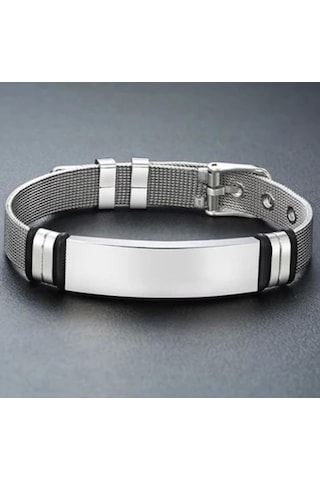 Tamamı Saf Çelik Silver Kemer Kordonlu Sade Çelik Bileklik 23cm Gümüş