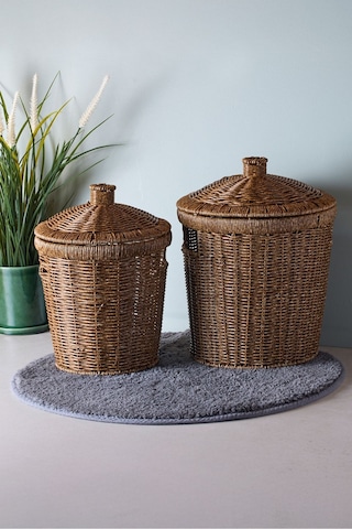 Bansko 2'li Koyu Kahverengi Patates Soğan Sepeti Koyukahverengı Hasır Kahve