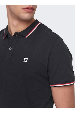 Only & Sons Düz Siyah Erkek Polo T-shirt - 22024827