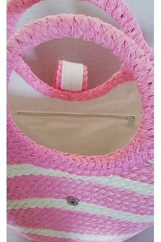 Durush Collection El İşçiliği Tek Üretim Plaj Çantası Pembe-beyaz