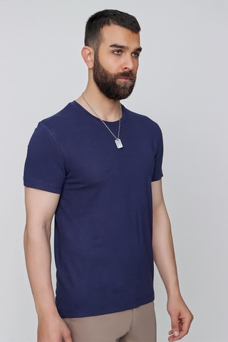 Efor Slim Fit Bisiklet Yaka Düz Pamuklu Lacivert Tişört Ts 823 Lacivert