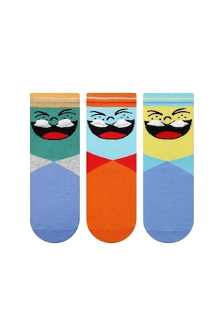 Brz Kids 3D Gülen Surat Desenli Erkek Çocuk Çorabı 3Lü Set