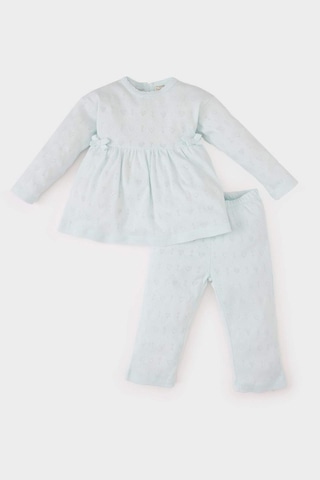 DeFacto Kız Bebek Pijama Takımı Ribana Uzun Kollu Üst Beli Lastikli Uzun Alt E0766A525SPBE61 Mavi