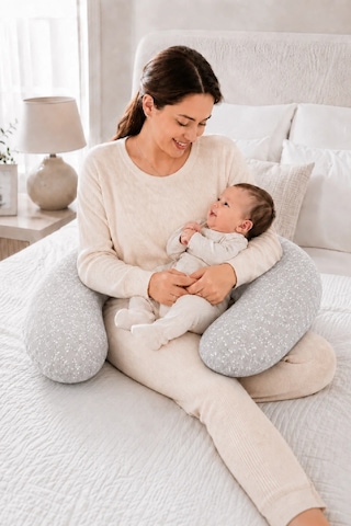 Babyjem Sırt Destekli Hamile Ve Emzirme Yastığı Gri Çiçek