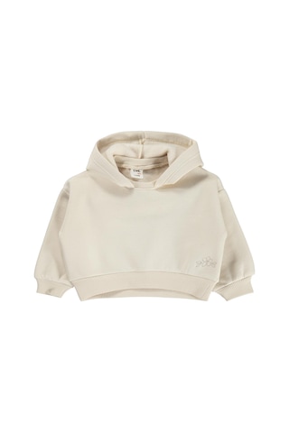 Civil Baby Çiçek Nakışlı Basic Kapşonlu 6-18 Ay Sweatshirt - Bej Taş Rengi