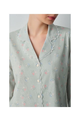 Suwen Julia Pamuklu Gömlek Yaka Pijama Takımı Wsh1051000955 Yeşil