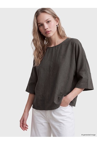 Lcw Vision Antrasit Bisiklet Yaka Oversize Bluz