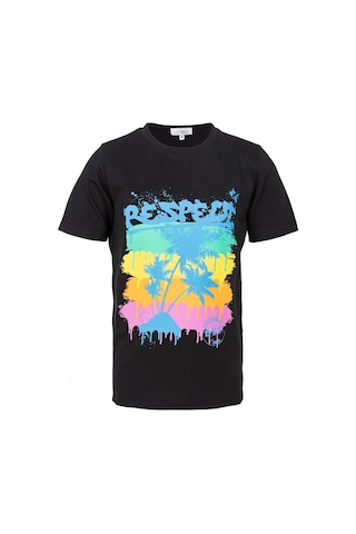 Brz Kıds Brz Kids Palmiye Baskılı Unisex Çocuk Kısa Kollu T-shirt-siyah Siyah