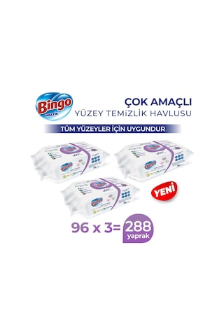 Bingo Pratik Arap Sabunu Katkılı Lavanta Yüzey Temizlik Havlusu 3 x 96'lı