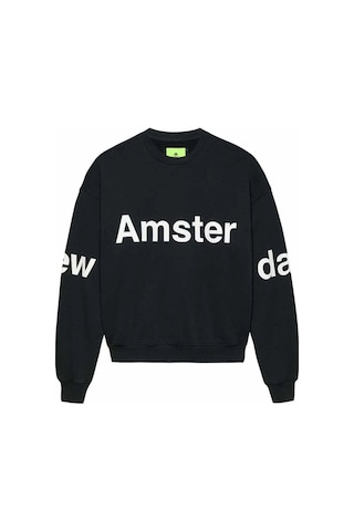 American Rag Cie New Amsterdam Logo Line Sweat - Oversize Unisex Crewneck, Yüksek Kalite 455gms Pamuk Siyah