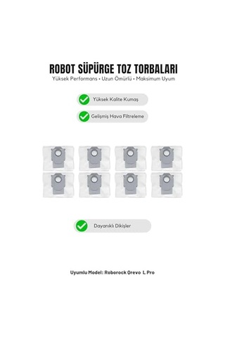 Roborock Qrevo L Pro İle Uyumlu 8'li Toz Torbası Genel