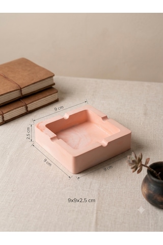 Pembe Kare Küllük - Modern Dekoratif Taş Küllük 9x9 Cm