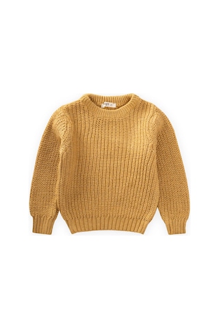 Cigit Bisiklet Yaka Selanik Triko Kazak 2-8 Yaş Hardal Sarı Hardal Sarı