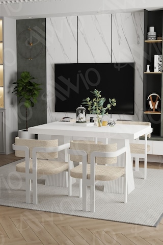 Avvio Lato Lake Mdf Ayak Tokyo Demonte Sandalye 80x120 Yemek Masası Mutfak Masası 4 Kişilik Beyaz