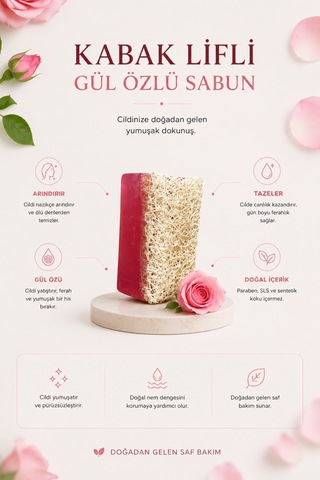 Kabak Lifli Sabun Gül Özlü Nemlendirici Ve Yatıştırıcı Cilt Bakım Sabunu