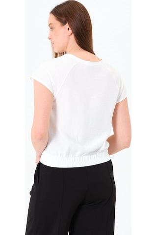 Sortie Collection Reglan Kollu Yazı Baskılı Beli Lastikli Bluz Ekru