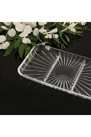 Paşabahçe Elegant Dikdörtgen Bölmeli Cam Kayık Tabak 27x16 Cm 54983 Şeffaf