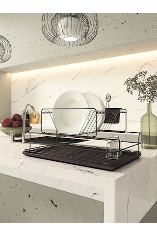 Suntel İki Katlı Modüler Sürgülü Bulaşıklık Tabaklık Mat Siyah Diğer