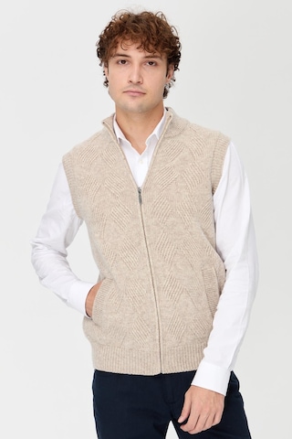 Erkek Dik Yaka Baklava Desenli Yün Yelek V.bej V.bej