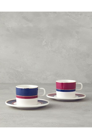 Carny Bone Porselen Fincan Takım 4 Parça 2 Kişilik Fuşya-lacivert Fuşya-lacivert