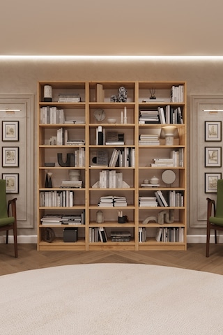 Asra Trend K-21 %100 MDF 180 cm 3 Modüllü Kitaplık 21 Raflı Dev Kütüphane Safir Meşe