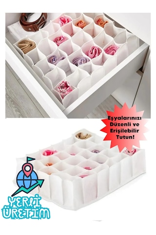 30 Gözlü Çekmece İçi Petek Organizer & Düzenleyici Çorap Çamaşır Beyaz