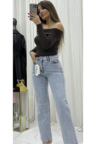 Daves Madonna Yaka Drapeli Uzun Kollu Sandy Body Bluz-acı Kahve Acı Kahve Acı Kahverengi