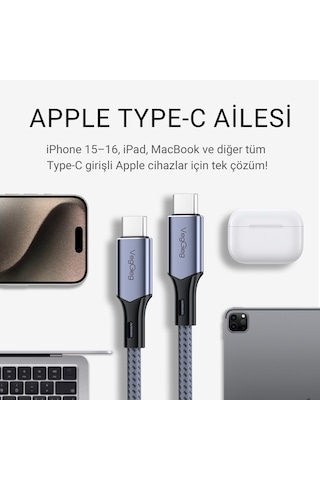Veggieg 100w 5a E-mark Çipli Pd Type-c To Type-c Hızlı Şarj Ve Data Kablosu 2 Metre