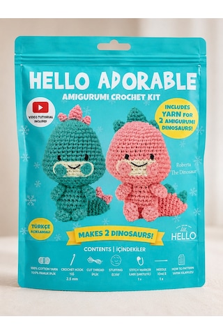 Bakgelal Hello Adorable Amigurumi Dinozor Yapım Kiti 2 Adet Sevimli Dinozor Bff, Türkçe Anlatımlı
