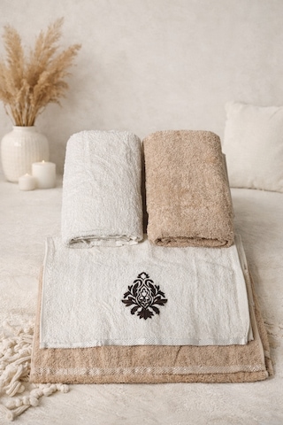Yuenze 4 Lü Banyo Havlu Seti %100 Pamuk Hamam & Çeyiz Havlusu 1400 Gram Kalın 2 Renk