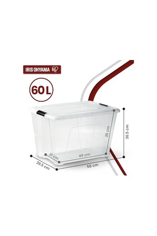 Iris Ohyama Kapaklı Saklama Kutuları, 60l, 4'lü Set, Şeffaf, Güvenli Tokalar, İstiflenebilir, Çekme Kulpları, Ya Çok Renkli