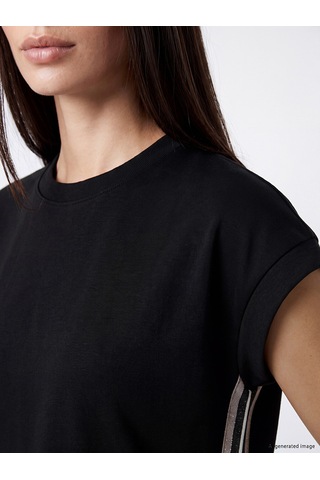 Lcw Everyday Siyah Şerit Detaylı Soft Touch Oversize Kadın Tişört