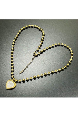 Xxx Top Zincirli, Sedefli Kalpli, Paslanmaz Çelik Kolye 232, Altın Renk Altın