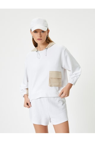 Koton Kapüşonlu Sweatshirt Cep Detaylı Standart Kesim Beyaz 4sak10424ek Beyaz