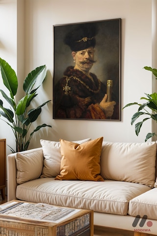 Rembrandt Kürklü Asilzade, Siyah Çerçeveli Duvar Tablosu - Sanatsever Hediyesi