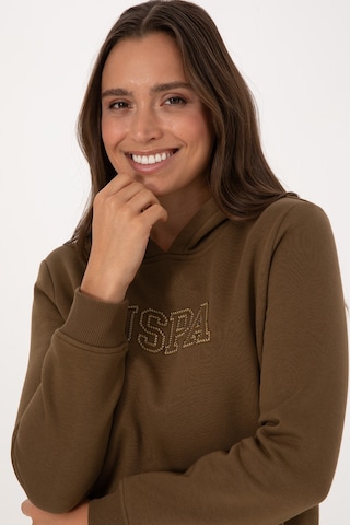 U.S. Polo Assn. Kadın Haki Şardonlu Kapüşonlu Basic Sweatshirt 50313566-VR027